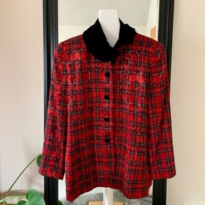 Portraits By Northern Isles Red Plaid Jacket With Black Velvet Collar